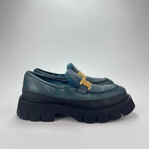 Madison Maison Deep Forest Green Black Leather Platform Loafers Women's Size 36